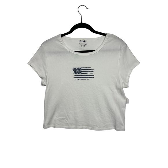 Arula USA Flag Baby Tee Shirt Plus Size Short Sleeve White Size A / 1X - Picture 1 of 7